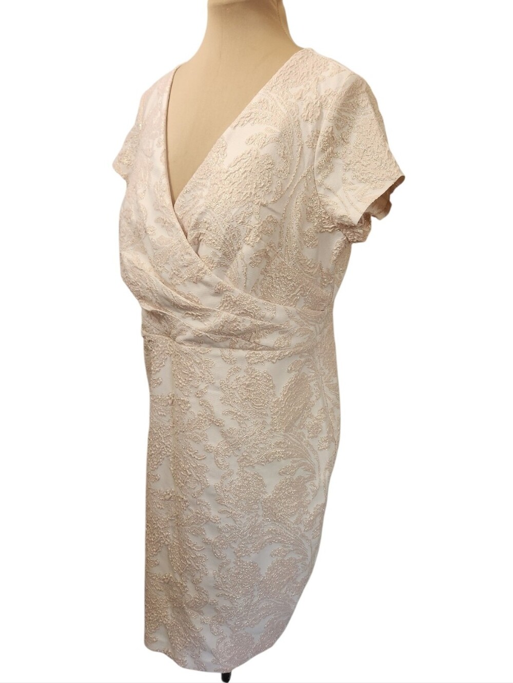 ADRIANNA PAPELL Pale Pink & Gold Jacquard Sheath Dress - Size 14W - Picture 7 of 16
